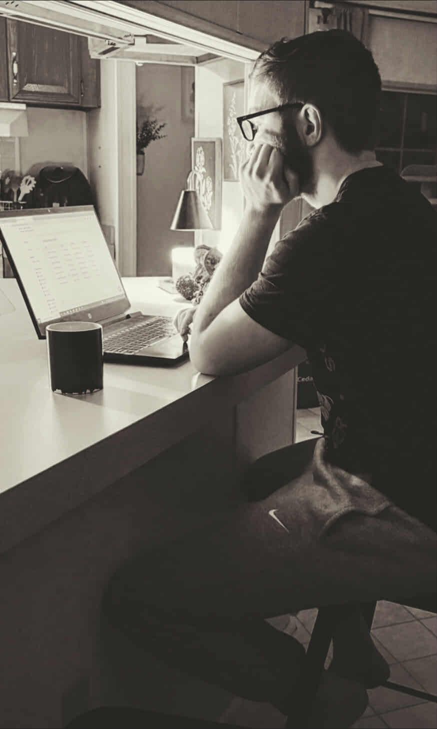 Me sitting at the counter doing homework
